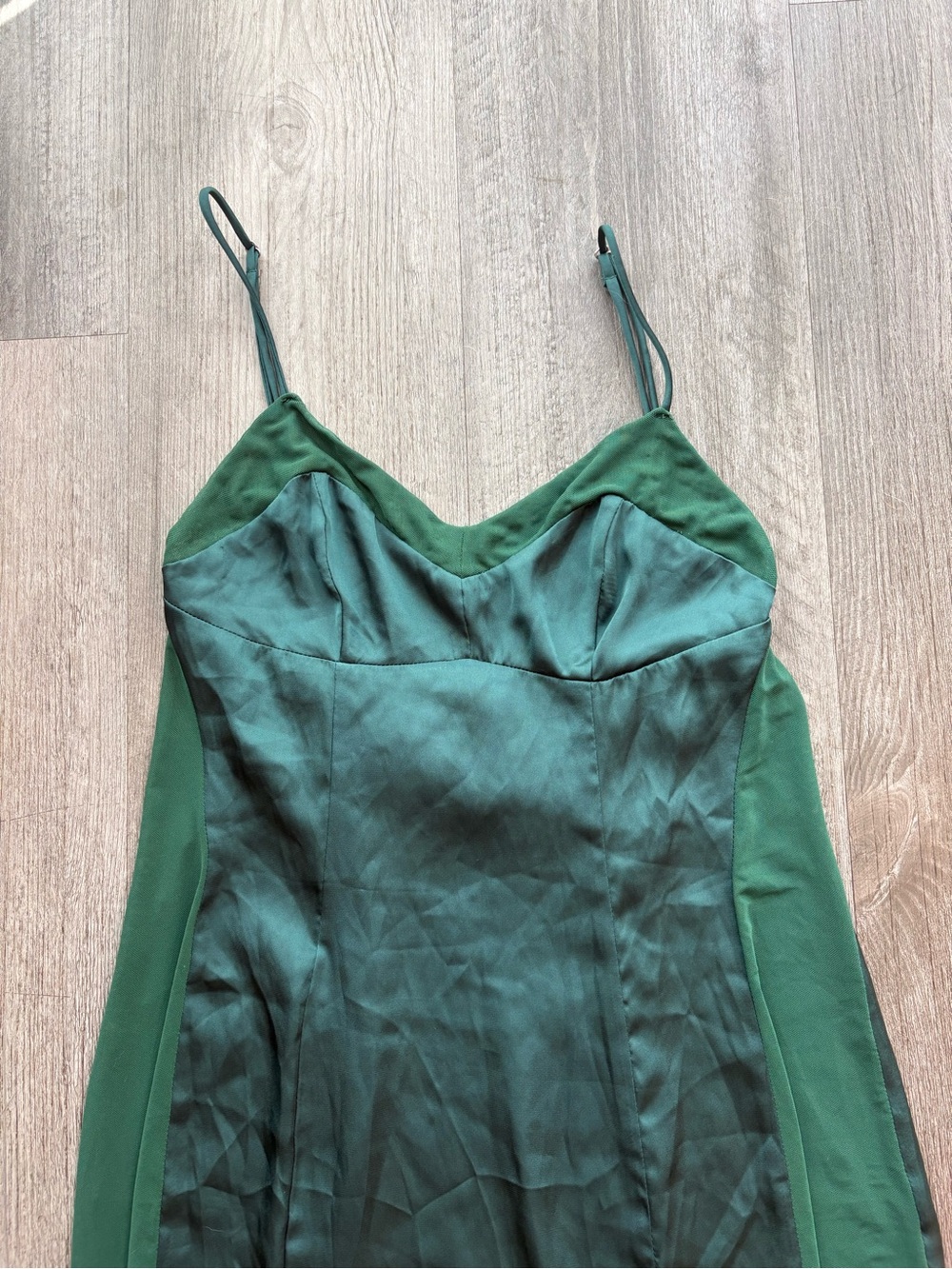Free People Intimately Emerald Green Satin Mesh Maxi Dress XS - Picture 2 of 7